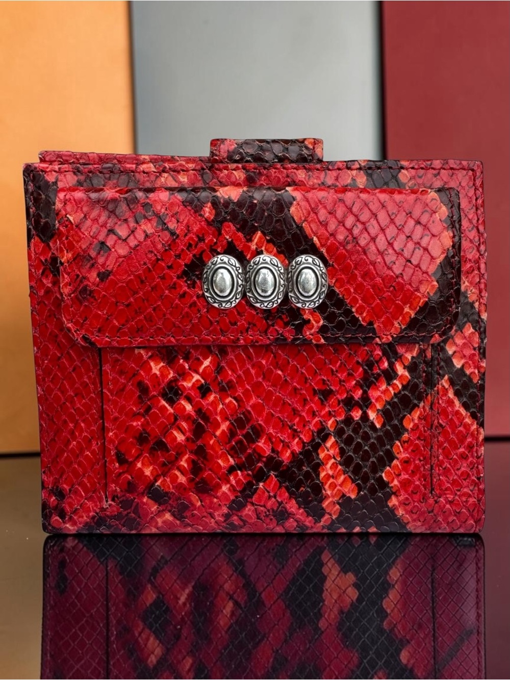 BRIGHTON Vintage Giselle Red Python Embossed Leather Organizer Wallet. NWOT.
